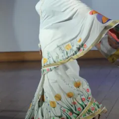 This is a Kerala cotton saree I hand-painted with a field of tulips along the border and a vibrant, abstract design on the pallu. It was a joy to wear this piece for a cultural event.