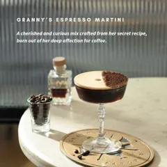 My Espresso Martini is not for the faint of heart. It's a cherished mix from my secret recipe, born from a deep affection for strong coffee and even stronger spirits.