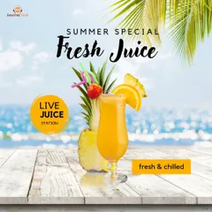 Beat the summer heat with our live juice station. We serve freshly squeezed and chilled juices to provide a healthy and refreshing drink option.