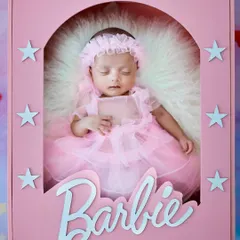 A life-in-a-box Barbie theme for your little doll. This playful and popular setup uses a custom-made box prop, pink tulle dress, and soft fur for a picture-perfect result.