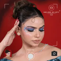 A dreamy and artistic look with a blue butterfly wing design on the eye. This kind of creative makeup is perfect for themed photoshoots or fantasy-inspired events.