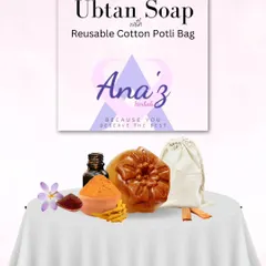 My Ubtan Soap, presented with a reusable cotton potli bag. This traditional packaging adds a special touch and reflects the pure, natural quality of the soap inside.