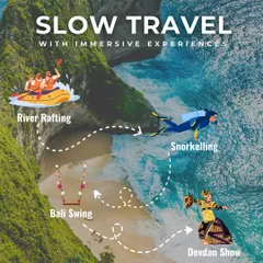 We believe in slow travel with immersive experiences. In Bali, that means river rafting, snorkeling, swinging over the jungle, and watching the spectacular Devdan cultural show.