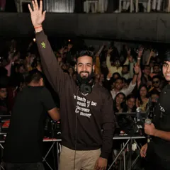 Waving to the incredible crowd at Flo Club in Bengaluru. The energy exchange between the DJ and the audience is everything, and I always make sure we are all on the same wavelength.