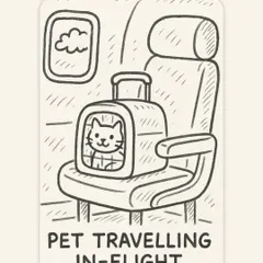 For smaller pets, in-flight cabin travel can be an option on certain airlines. This doodle shows a cat safely tucked in its carrier on a plane seat.