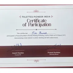 The certificate from the Palettes Pioneer India portrait painting workshop. It was a weekend full of learning and inspiration.