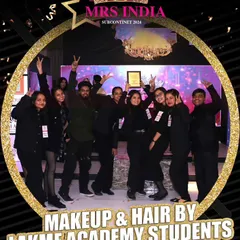 Celebration on stage at Mrs. India Subcontinent 2024. Our students are all smiles as they receive awards for their exceptional makeup and hair styling work during the pageant.