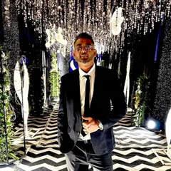 Another look from a high-end private party. The stunning decor with hanging crystals and a chevron floor shows the kind of upscale events I perform at.
