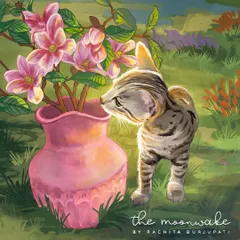 This digital illustration was the first in a series for a client's two cats, Marshmallow and Mozzarella. Here, one of the curious kitties is inspecting a vase of magnolia flowers.