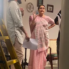 A candid moment on the set of 'Raid 2' with Riteish Deshmukh and Supriya Pathak ji. Discussing the scene and the look is a collaborative process that helps bring the characters to life.