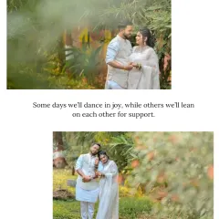 A collage from a Buddhist wedding, showing the couple dancing in joy and leaning on each other for support. It represents the beautiful journey of marriage they are beginning.