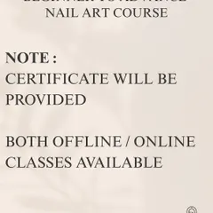 You can learn with me in person at my Lower Parel studio or join my online classes from anywhere. At the end of the course, you'll receive a certificate to officially kickstart your career as a nail technician.