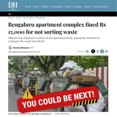 Are you worried about fines for improper waste segregation? We provide a complete, cost-effective system for communities and corporates to manage waste correctly, helping you avoid penalties and contribute to a cleaner city.