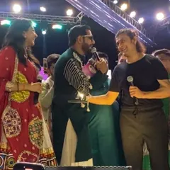 On stage with the incredible Sonu Nigam and Bhoomi Trivedi. My role as an anchor is to seamlessly bridge the gap between artists and create a cohesive, entertaining show for the audience.