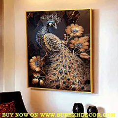 A stunning depiction of a peacock in regal splendor, this 24x36 inch crystal painting is rich with detail and texture. The deep colors and intricate design make it a luxurious and captivating piece of art for any sophisticated interior.