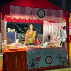 Another shot of my pop-up stall at a festive night market. I love the colorful and energetic atmosphere of these events.