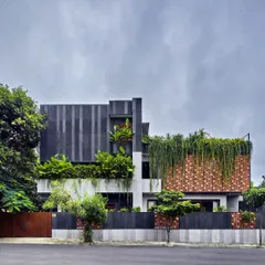 In Project 58, the architecture becomes a living entity, almost disappearing behind a cascade of greenery. We used a combination of black stone, custom terracotta screens, and dense vertical planting to create a home that is truly porous and integrated with its landscape.