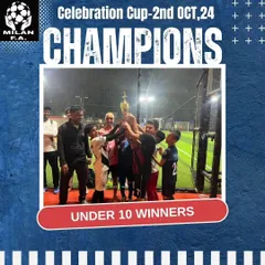 Our Under-10 team celebrating their championship win at the Celebration Cup. Lifting the trophy together is a powerful lesson in what can be achieved through teamwork and shared goals.