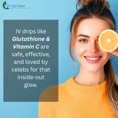 For that "lit from within" look, I use a combination of powerful antioxidants. IV drips with Glutathione and Vitamin C are safe and effective for achieving an inside-out glow by fighting free radical damage.