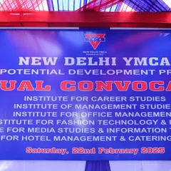 This banner from our Annual Convocation highlights the diverse range of institutes under the New Delhi YMCA, including career studies, management, and technology, all part of our Human Potential Development Programme.