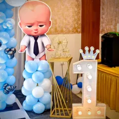 More details from the Boss Baby setup, showing the light-up number '1' and a large character cutout.