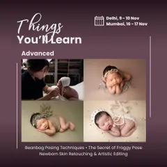 In my advanced newborn photography workshops, we focus on mastering complex poses like the popular "froggy pose" with an emphasis on safety. I also teach my complete workflow for newborn skin retouching and artistic editing to give your images a polished, professional look.