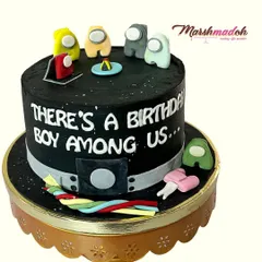 There's a birthday boy among us! This Among Us themed cake was so much fun to create. All the little crewmates and details are handcrafted from fondant, making the game come to life.