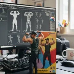 Here's another version of my custom figurine, complete with the 3D model on the screen behind it. It's all about having fun with the fitness lifestyle.