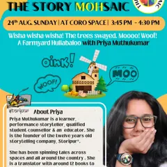 Performance storyteller Priya Muthukumar brought a 'Farmyard Hullaballoo' to our StoryMOHsaic festival, spinning tales for our youngest audience members.