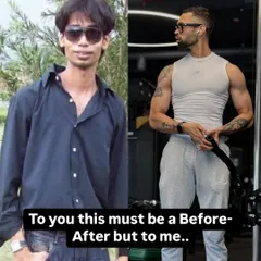 A before-and-after of my own transformation. To me, this isn't just about looks; it's a life story of building belief, brick by brick, when no one else believed in me.