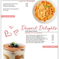 For pasta lovers, our Pasta Pranzo menu offers delightful choices like Sun-dried Tomato Pesto Pasta. Alongside, our Dessert Delights menu features eggless treats like Jamun Cheesecake Jars.