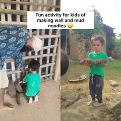 Who said building can't be fun? Our younger volunteers get their hands dirty making "mud noodles" for a natural wall building project. This is an ancient, eco-friendly construction technique that we are reviving in our community workshops.