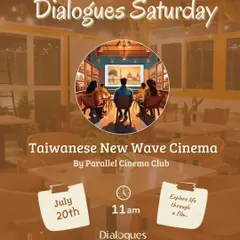 An event graphic for the Taiwanese New Wave Cinema club, inviting people to explore life through film in a cozy setup.