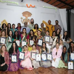 Another wonderful group of newly certified teachers proudly holding their certificates. This moment captures the culmination of weeks of dedicated practice in Hatha and Ashtanga yoga here in Mysore.