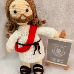 Another view of the Jesus Christ doll, showing the details of his robes and sash. I can customize the colors and size upon request.