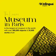 This graphic highlights a fact about the Louvre Museum in Paris, the largest art museum in the world. Knowing cultural details like this enriches your travel experiences and your connection to the French language.