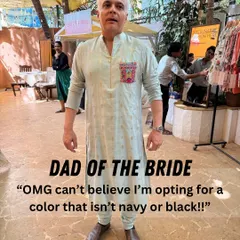 Getting the dad of the bride to experiment with color is always a win. He looks fantastic in this light-colored kurta, a refreshing change from the usual navy or black.
