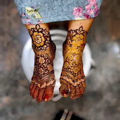 Mehndi isn't just for hands. This is an example of my bridal foot mehndi, with detailed floral patterns covering the feet and ankles for a complete and beautiful bridal look.