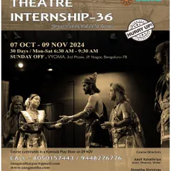 The poster for Theatre Internship 36 by Rangaratha, a respected Kannada theatre group. We are proud to provide the space for such intensive, long-form training modules for aspiring professional actors.