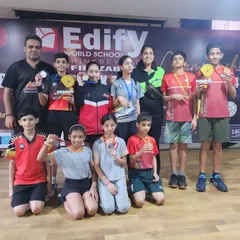 The whole team of young winners after a clean sweep at the CBSE Cluster Tournament in Firozabad. We secured medals in both individual and team events.