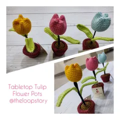 Brighten up any desk or tabletop with these adorable potted crochet tulips. They are a perfect small gift that adds a touch of handmade cheer to any space.