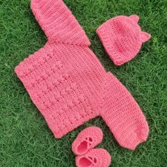 The complete pink bobble set, laid out. This would make such a thoughtful and cherished gift for a new baby.