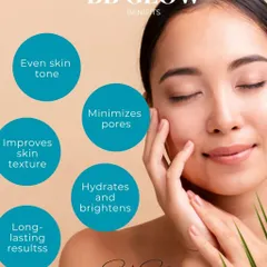 This infographic explains the benefits of my BB Glow treatment, which evens skin tone, minimizes pores, and provides a long-lasting, hydrated glow.