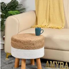 Our classic dual-toned jute and white cotton rope stool. The simple, natural design makes it a perfect fit for earthy and minimalist interiors.
