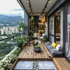 I believe every Bangalore balcony has the potential to be a private oasis. Here, I used wooden decking, built-in seating, and a variety of plants to create a comfortable and stylish outdoor lounge with a stunning city view.