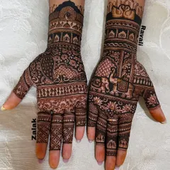 The same intricate Indian design, showing the incredible density and variety of patterns that fill the hands from wrist to fingertips.