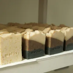 Another shelfie, this one featuring my earthy, layered soaps like Milano Morning.