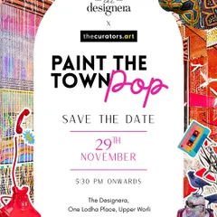 The official invitation for 'Paint the Town Pop,' an event hosted in collaboration with The Curator's Art. We handle all aspects of event promotion and management to ensure a successful and well-attended evening.