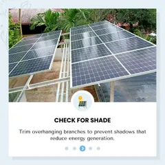 Even partial shade can significantly reduce energy generation. Our team conducts thorough site inspections to identify and advise on trimming overhanging branches or other obstacles, ensuring your panels get the full benefit of the sun.