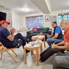 An evening discussing cricket strategy with former fast bowlers Rashid Patel and R.P. Singh. The learning on tour continues long after the stumps are drawn for the day.